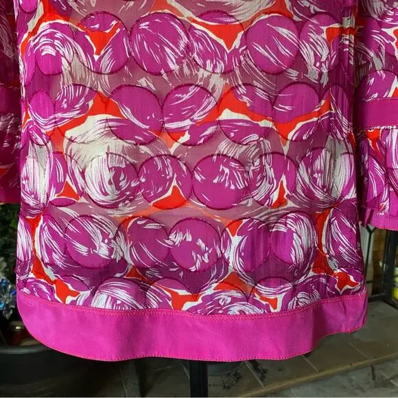 Tory Burch Sz 4 Gwenna Deep Pink Floral Keyhole Oval Ruffled front Tie front - Picture 12 of 14